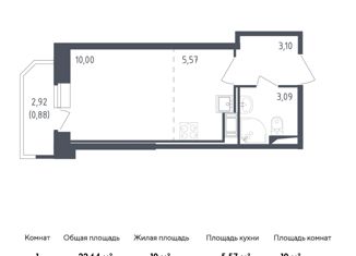 Квартира на продажу студия, 22.64 м2, Санкт-Петербург, Гудиловская улица, 6к1, муниципальный округ Рыбацкое