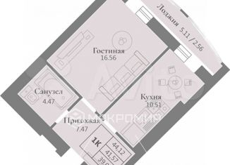 Однокомнатная квартира на продажу, 44.1 м2, Калининград, улица Александра Невского, 192К1, ЖК на Арсенальной