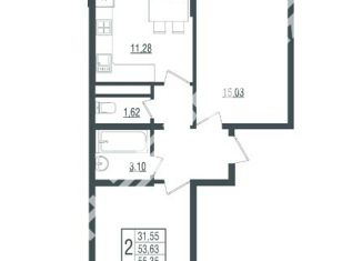 2-комнатная квартира на продажу, 55.35 м2, Краснодар, улица Красных Партизан, 4/15, микрорайон Микрохирургии глаза