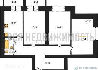 Продается трехкомнатная квартира, 99.34 м2, Воронеж, ЖК Зелёная Долина, переулок Здоровья, 90Г/1к1