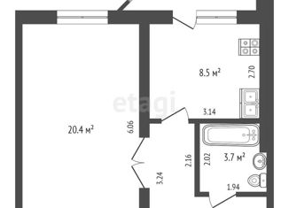 Продается 1-комнатная квартира, 42.9 м2, станица Грушевская, улица Металлургов, 1