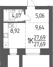 Продается 1-комнатная квартира, 27.69 м2, деревня Кисловка, улица Василия Кандинского, 7