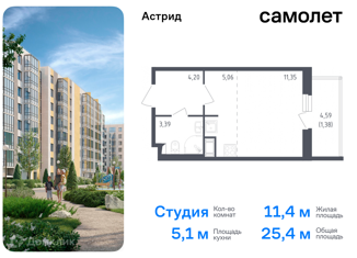 Квартира на продажу студия, 25.2 м2, Санкт-Петербург, проспект Ленина, 60