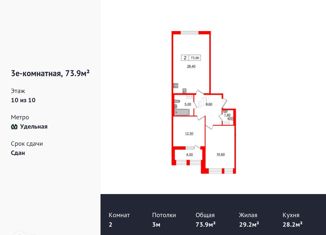 Продажа двухкомнатной квартиры, 73.9 м2, Санкт-Петербург, Манчестерская улица, 3, ЖК Светлана Парк