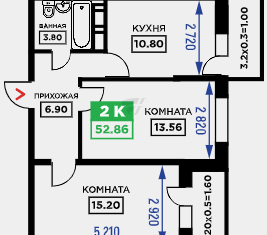 Продам 2-ком. квартиру, 52.8 м2, Краснодар, Дубравная улица, 1, Дубравная улица