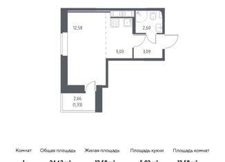 Продаю квартиру студию, 24.63 м2, Колпино, ЖК Новое Колпино