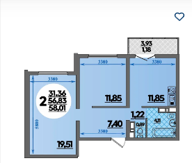 Продажа двухкомнатной квартиры, 58.01 м2, Новороссийск, улица Хворостянского, 25, ЖК Кутузовский