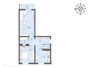 Продажа двухкомнатной квартиры, 57.1 м2, хутор Ветряк, Выборская улица, 13