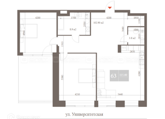 Продажа двухкомнатной квартиры, 115 м2, Татарстан, Право-Булачная улица, 51