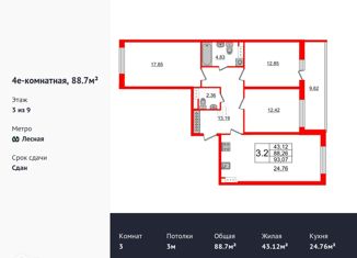 Продам трехкомнатную квартиру, 88.7 м2, Санкт-Петербург, Большой Сампсониевский проспект, метро Выборгская