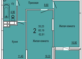 Продаю двухкомнатную квартиру, 62.81 м2, Краснодарский край, Командорская улица, 15