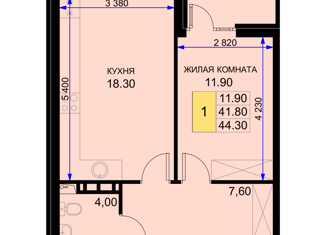 1-ком. квартира на продажу, 44.3 м2, поселок Южный, Дозорная улица, 3/5