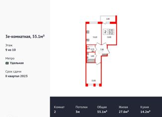 Продам 2-комнатную квартиру, 56.1 м2, Санкт-Петербург, Манчестерская улица, 5к1, метро Удельная