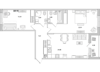 Продажа 2-комнатной квартиры, 82.05 м2, Санкт-Петербург, метро Чёрная речка, Белоостровская улица, 12