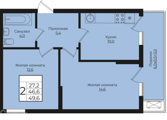 Продается 2-комнатная квартира, 49.6 м2, Краснодарский край, улица Володи Головатого, 313