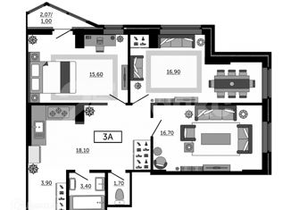 Продаю трехкомнатную квартиру, 76.85 м2, Ростов-на-Дону, ЖК Акватория, проспект Космонавтов, 1В