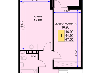 Однокомнатная квартира на продажу, 47.5 м2, поселок Южный, Дозорная улица, 3литЗ