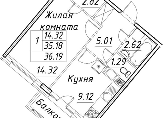 Продается 1-комнатная квартира, 36.19 м2, Санкт-Петербург, ЖК Модум, проспект Авиаконструкторов, 54