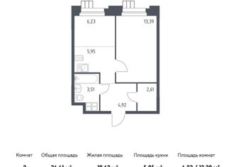 1-комнатная квартира на продажу, 36.61 м2, поселение Мосрентген, квартал № 2, 5с1