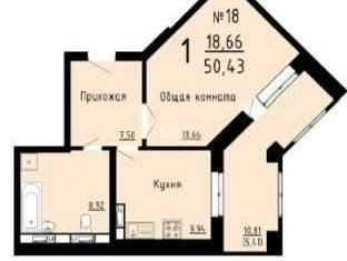 Продается 1-комнатная квартира, 50.43 м2, Липецкая область, улица А.Г. Стаханова, 59