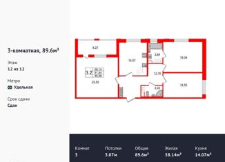 Продаю 3-ком. квартиру, 89.6 м2, Санкт-Петербург, Манчестерская улица, 3, ЖК Светлана Парк