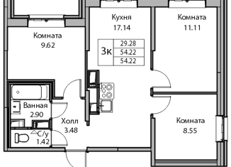 Продается трехкомнатная квартира, 29.28 м2, Санкт-Петербург, Ивинская улица, 19к3, муниципальный округ Лахта-Ольгино