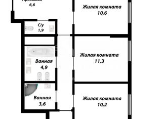 Продам четырехкомнатную квартиру, 92 м2, Екатеринбург, ЖК Парковый Квартал