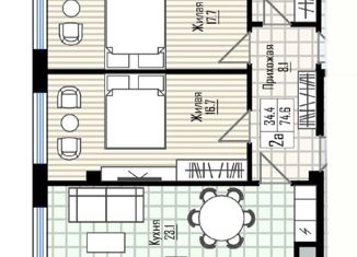 Двухкомнатная квартира на продажу, 74.6 м2, Нальчик, улица Кирова, 313, район Затишье