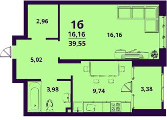 Продажа 1-комнатной квартиры, 39.55 м2, Ульяновск, проспект Генерала Тюленева, 32