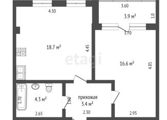 Продам однокомнатную квартиру, 42.9 м2, село Мирное, Живописная улица, 10