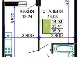 Продается 1-ком. квартира, 35 м2, Краснодар, микрорайон имени Евгении Жигуленко, улица Петра Метальникова, 38