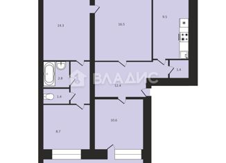 Продам 4-ком. квартиру, 77.6 м2, посёлок Ждановский, Школьная улица, 33