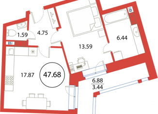 Продажа 1-комнатной квартиры, 47.68 м2, Санкт-Петербург, Плесецкая улица, 2, ЖК Ариосто
