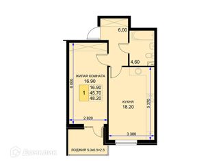 Продается 1-комнатная квартира, 48.2 м2, поселок Южный, Казачья улица, 6к1