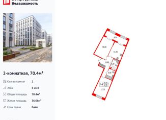 Продаю 2-комнатную квартиру, 70.4 м2, Санкт-Петербург, Петровский проспект, 28к1