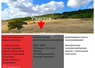 Продается земельный участок, 10 сот., село Строгоновка