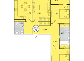 Продам 3-комнатную квартиру, 82.75 м2, поселок городского типа Горячеводский, переулок Малиновского, 24