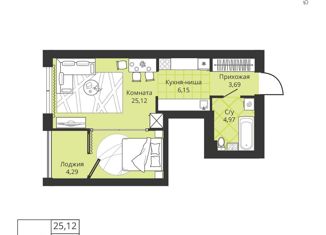 Квартира на продажу студия, 39.93 м2, коттеджный посёлок Горки Академпарка, улица Тесла, 22