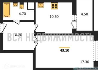 Продажа 1-комнатной квартиры, 43.1 м2, Воронеж, ЖК Высота, Краснознамённая улица, 57/5