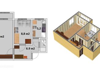 Двухкомнатная квартира на продажу, 41.7 м2, посёлок Стрельна, Вокзальная улица, 6