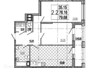 Продается 2-ком. квартира, 76.16 м2, Санкт-Петербург, метро Крестовский остров, Петровский проспект, 22к2