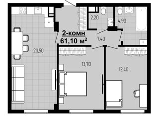 Продажа 2-комнатной квартиры, 61.1 м2, Нижний Новгород, Краснозвёздная улица, 10