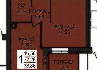 1-комнатная квартира на продажу, 39 м2, Ивановская область, деревня Дерябиха, 80