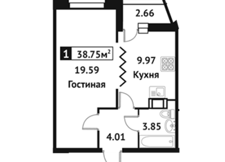 Продажа 1-комнатной квартиры, 38.75 м2, Мурино, улица Шувалова, 40, ЖК Цвета радуги