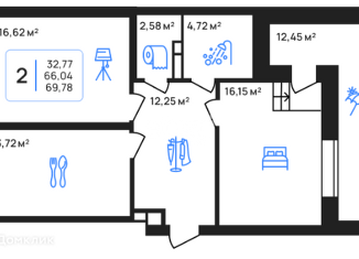 Продажа двухкомнатной квартиры, 66.04 м2, Липецк, улица Железнякова, 8, район Опытной Станции