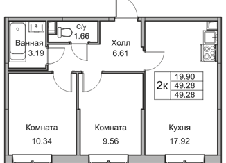 Продам 2-ком. квартиру, 48.9 м2, Санкт-Петербург, Ивинская улица, 9