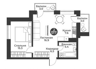 Продаю 2-комнатную квартиру, 57.7 м2, Хакасия, улица Генерала Тихонова, 6к1