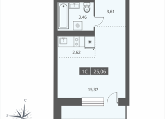 Продается квартира студия, 25.25 м2, Новосибирск, улица Семьи Шамшиных, 3, ЖК Огни Сибири