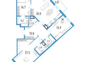 Продается 3-комнатная квартира, 127.8 м2, Санкт-Петербург, бульвар Александра Грина, 2к1, бульвар Александра Грина