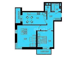 Продается 2-ком. квартира, 68.1 м2, Краснодар, Уральская улица, 71, ЖК Галактика